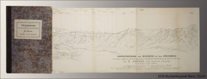 Imfeld, X(aver): - Gebirgspanorama vom Belvedère auf dem Zürichberg. Erweiterte Ausgabe des Zürichbergpanorama's oberhalb der Karolinenburg von Alb(ert) Heim.
