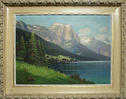 Moser, Hermann (1835 - ?). - Alpenlandschaft mit See.