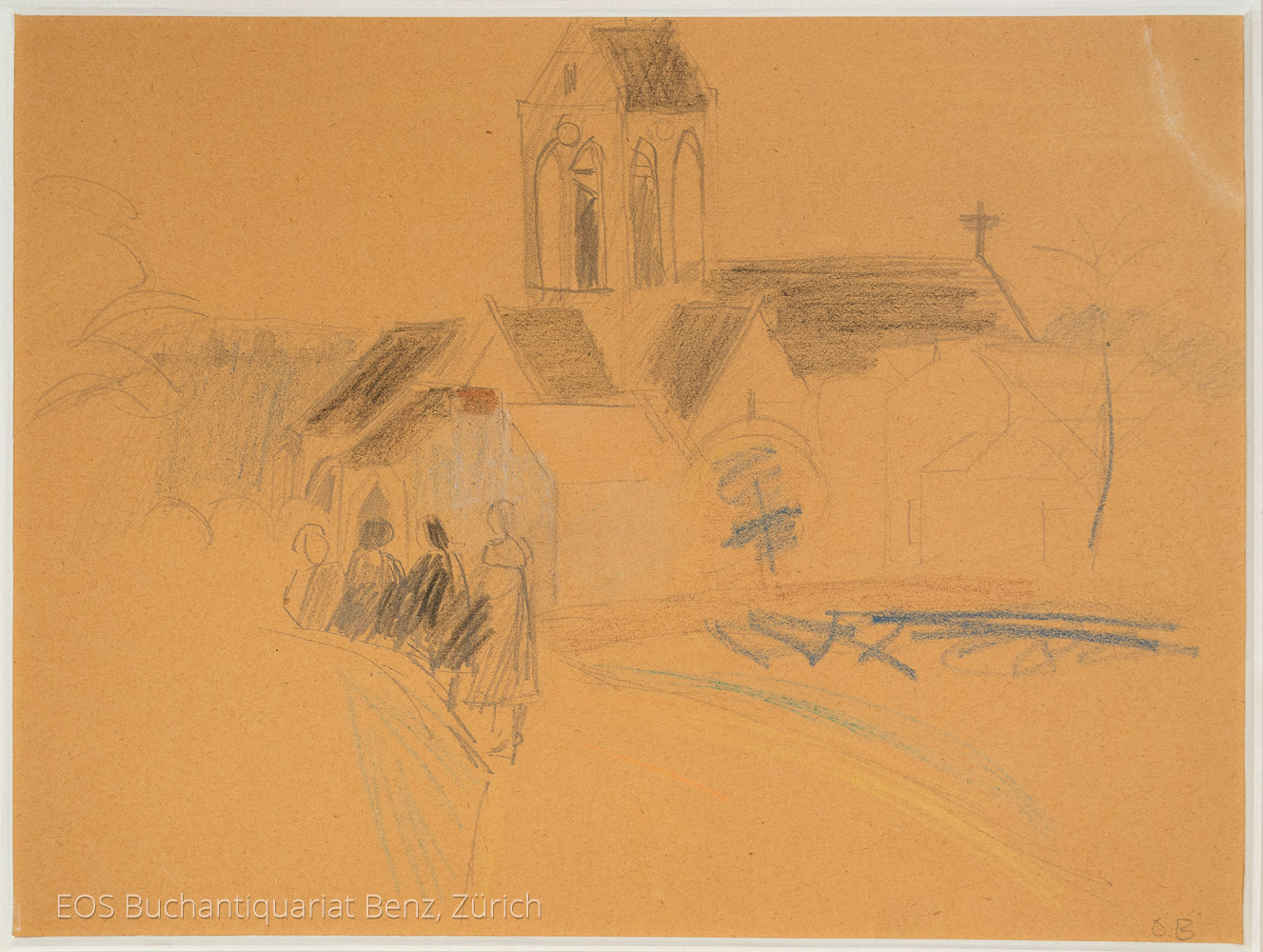 Baumberger, Otto (1889-1961): - Kirche mit 4 Personen im Vordergrund.