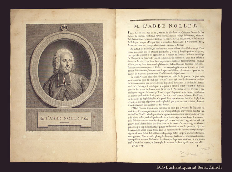 Nollet, Jean-Antoine (1700-1770): - Franz. Physiker u. Geistlicher.