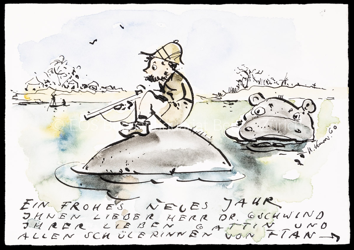 Knorr, Helmut (1917–1985): - Karikatur (Nilpferdjagd)