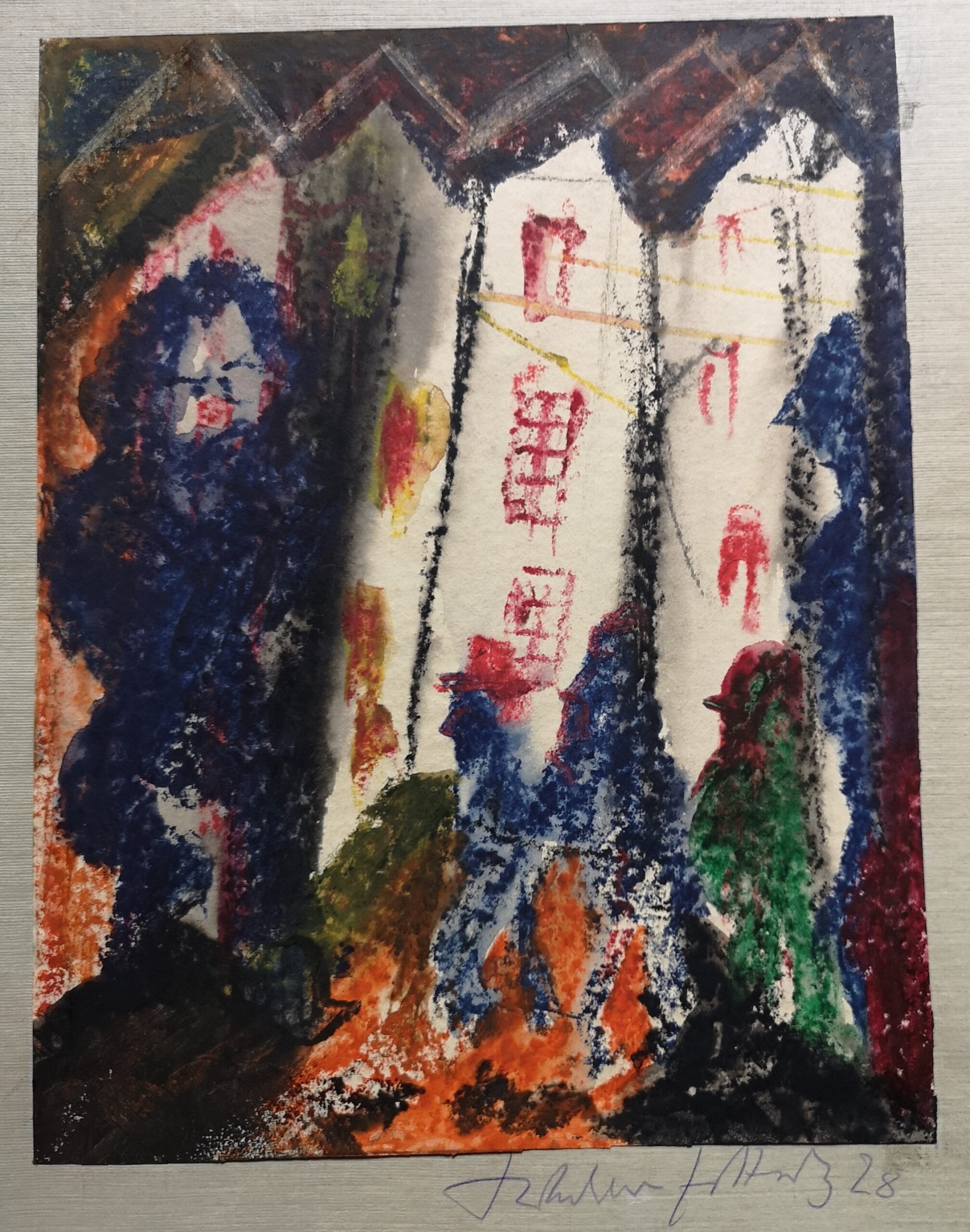 Eckertz, Waldemar (1878–1947): - Häusergruppe mit Menschen.