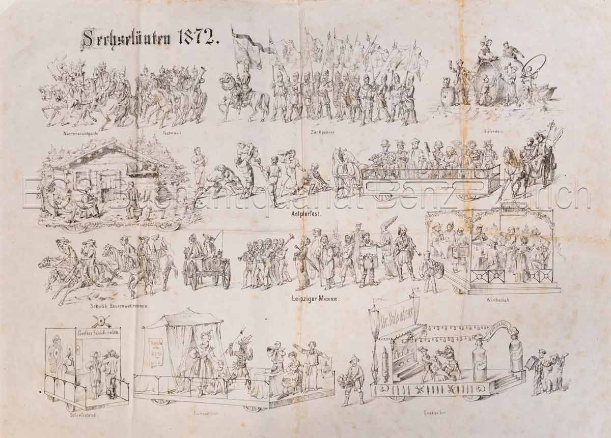 - Festzug der Zünfte Zürichs am Sechseläuten 1872. Volksfeste verschiedener Zeiten und Völker.