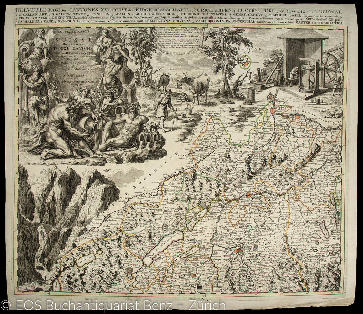 Scheuchzer, Johann Jakob (1672–1733): - Nouvelle Carte de la Suisse Divisée en ses Treize Cantons ses Alliez et ses sujets.
