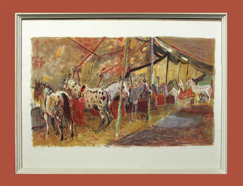 Schmid, Hans (1903 - 2002). - Zirkuspferde im Stall.