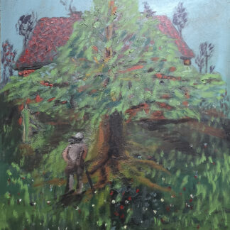 Eckertz, Waldemar (1878–1947): - (Mann mit Stock, grosser Baum, Haus im Hintergrund).