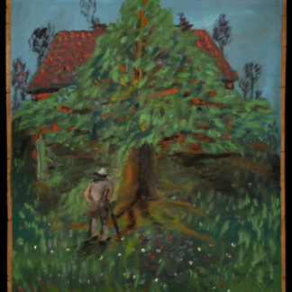 Eckertz, Waldemar (1878–1947): - Baumlandschaft mit Mann und Gestalt im Vordergrund. Bauernhaus im Hintergrund.