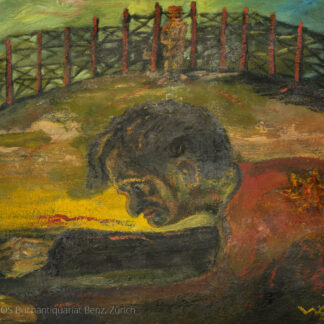 Eckertz, Waldemar (1878–1947): - Gebückter Mann mit Stern auf dem Rücken. Gehege im Hintergrund.Unten rechts monogrammiert und datiert.