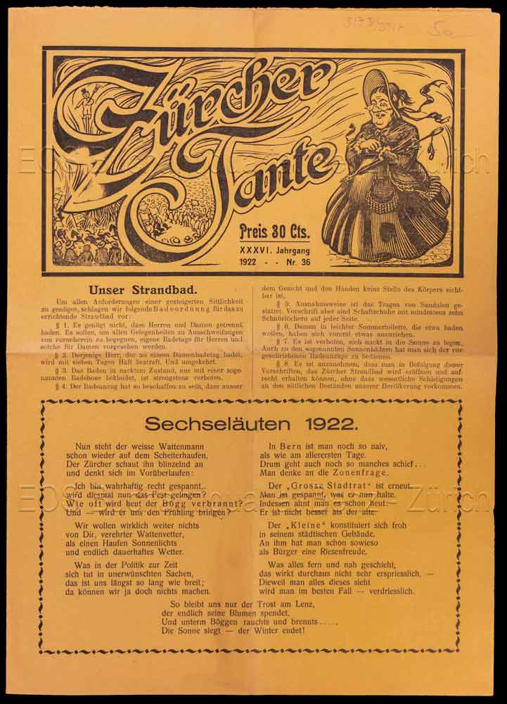 - Zürcher Tante. Zum Sechseläuten 1922.