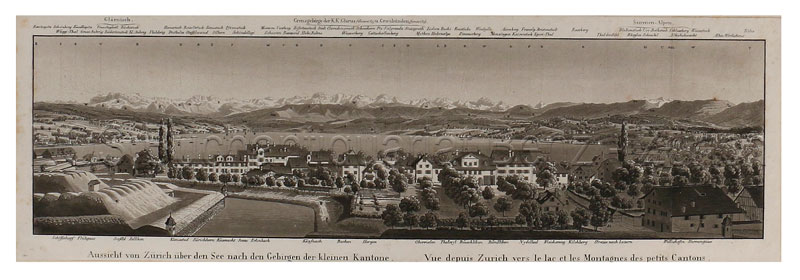 Schmid, Franz (1796-1851): - Aussicht von Zürich über den See nach den Gebirgen der kleinen Kantone. – Vue depuis Zurich vers le lac et les montagnes de petits Cantons.