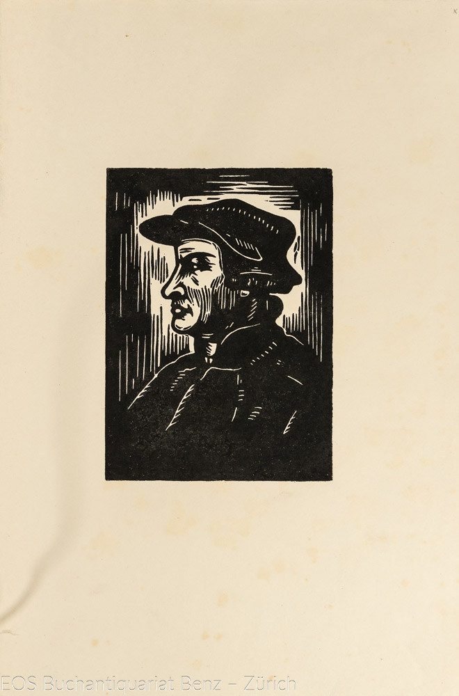Bosshart, Ernst (1879–1951): - Portrait von Ulrich Zwingli (Brustbild im Profil).