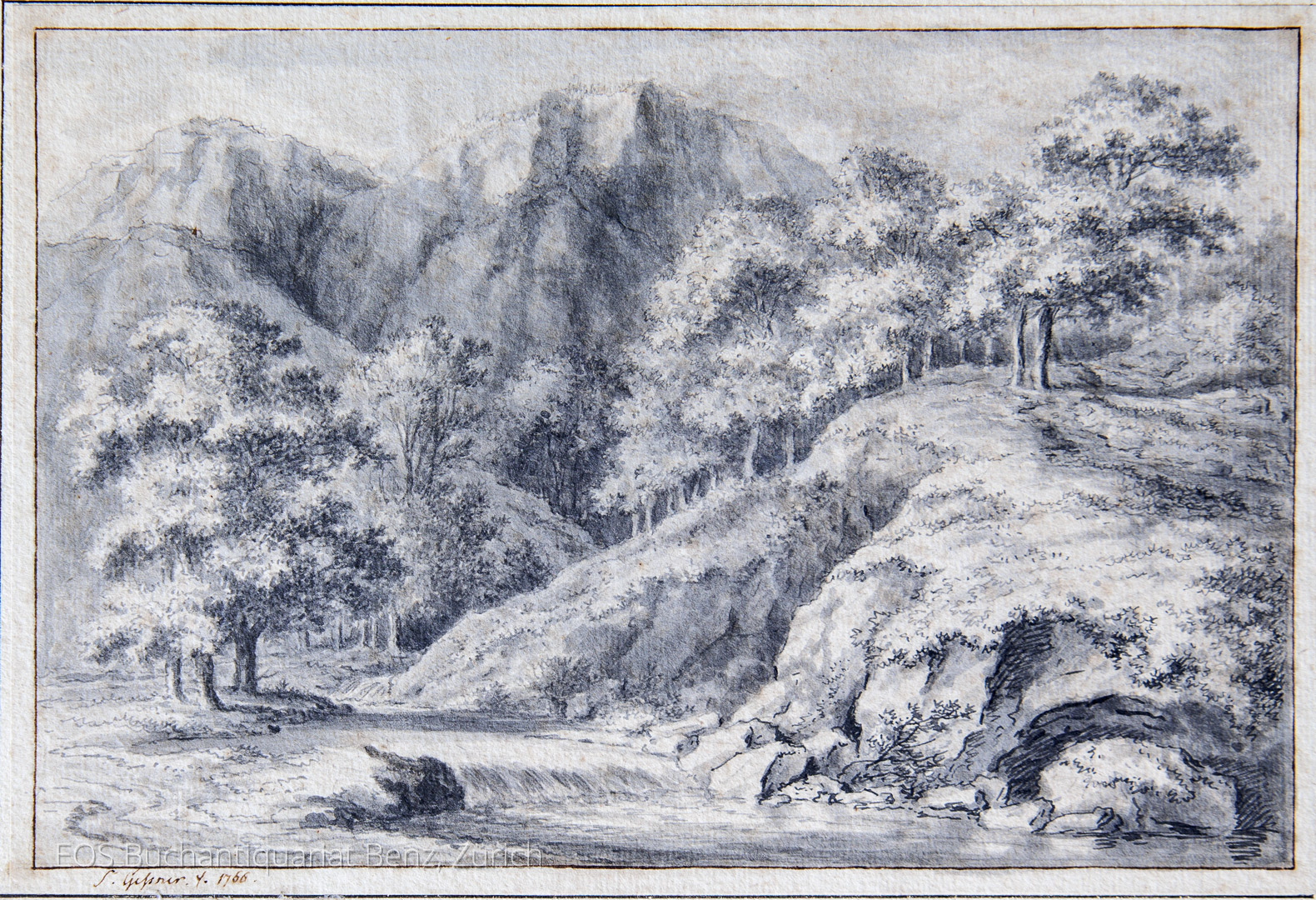 Gessner, Salomon (1730–1788): - Flusslandschaft im Gebirge.