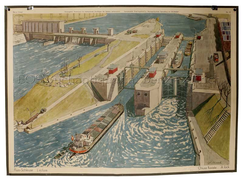 Schaad, Werner (1905 - 1979): - Fluss-Schleuse - L'écluse - Chiusa fluviale - A lock.