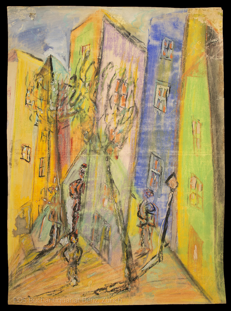 Eckertz, Waldemar (1878–1947): - (Stadt mit Person und Baum im Vordergrund)