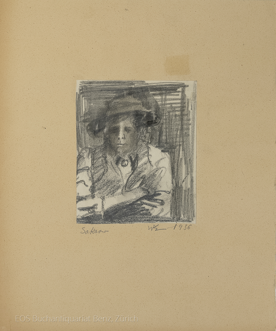 Eckertz, Waldemar (1878–1947): - Lotte Eckertz, sitzend mit Hut.