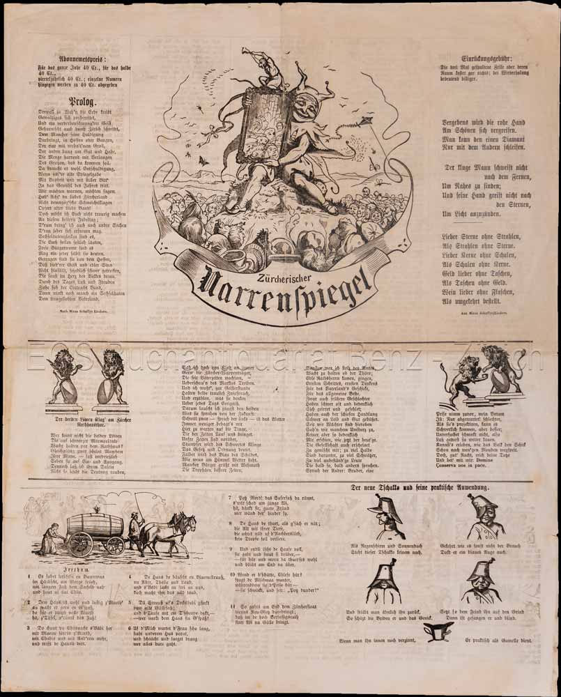 - Zürcherischer Narrenspiegel. (Enthält u. a. Der beeden Löwen Klag am Zürcher Rathhausthor).