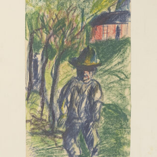 Eckertz, Waldemar (1878–1947): - Mann, Bäume, Haus im Hintergrund.