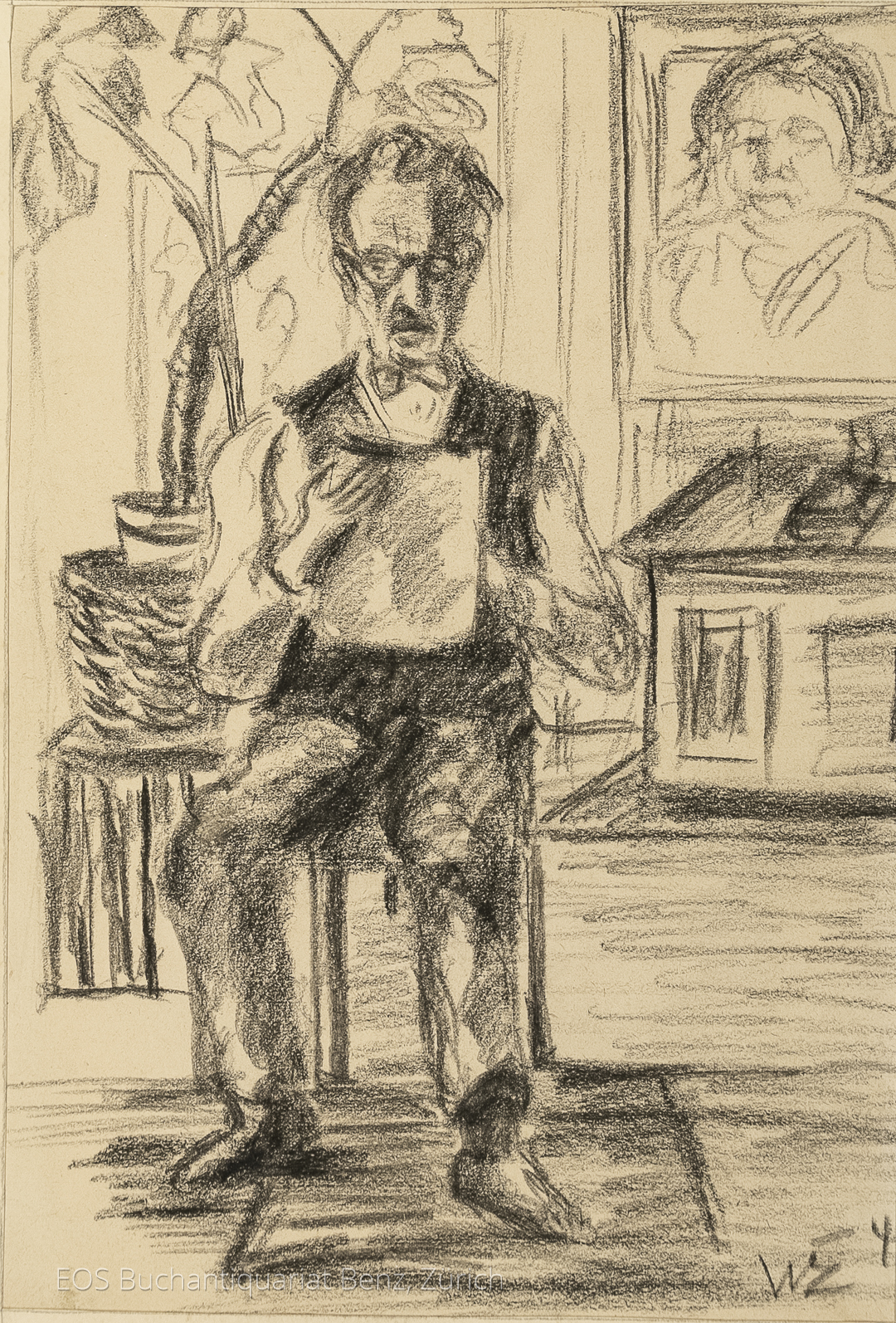 Eckertz, Waldemar (1878–1947): - W. Eckertz lesend in einem Zimmer, Taunusstr. 14.