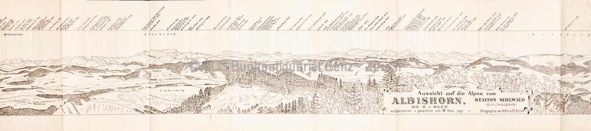 Hüni, M.: Aussicht auf die Alpen vom Albishorn 915 M. ü. Meer. Station Sihlwald (Sihltthalbahn). Aufgenommen und gezeichnet von M. Hüni. - Image 2
