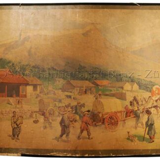Hellgrewe, Rudolf (1860 - 1926): - Dorf und Chinesische Mauer am Nankou-Passe.