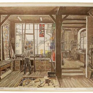 Schaad, Werner (1905-1979): - Glasmalerwerkstätte - Atelier de peintre sur verre - Officina di pittura su vetro - Steined Glass Workshop.