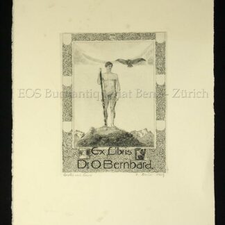 Kornhas, Walter (geb. 1887): - Radierung: Exlibris von Dr. O. Berhard - Männlicher Körper mit Adler und Aesculapstab.