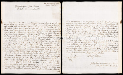 Steinbrüchel, Johann Jakob. (1729 – 1796). - Origineller Brief an einen Arzt wegen dessen Brod- und Wasserkur gegen den "reissenden Stein", der den Zunftmeister Hans Conrad Hirzel getroffen hat.