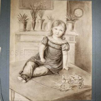 Burgdorfer, Daniel David (1800-1861): - Spielendes Mädchen auf einem Tisch sitzend mit Kindertrompete in der Hand.